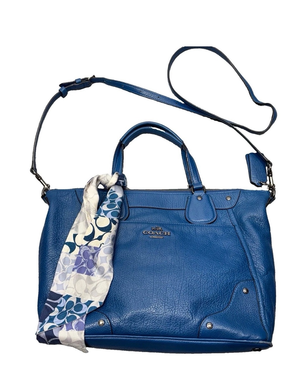 Coach Blue Leather Tote with Scarf and Removable Strap